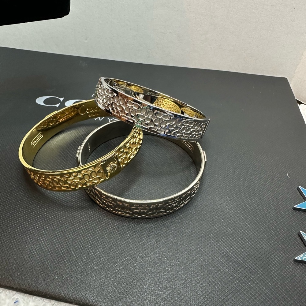 Set of Coach Silver and Gold Textured Bangle Bracelets - Picture 6 of 6